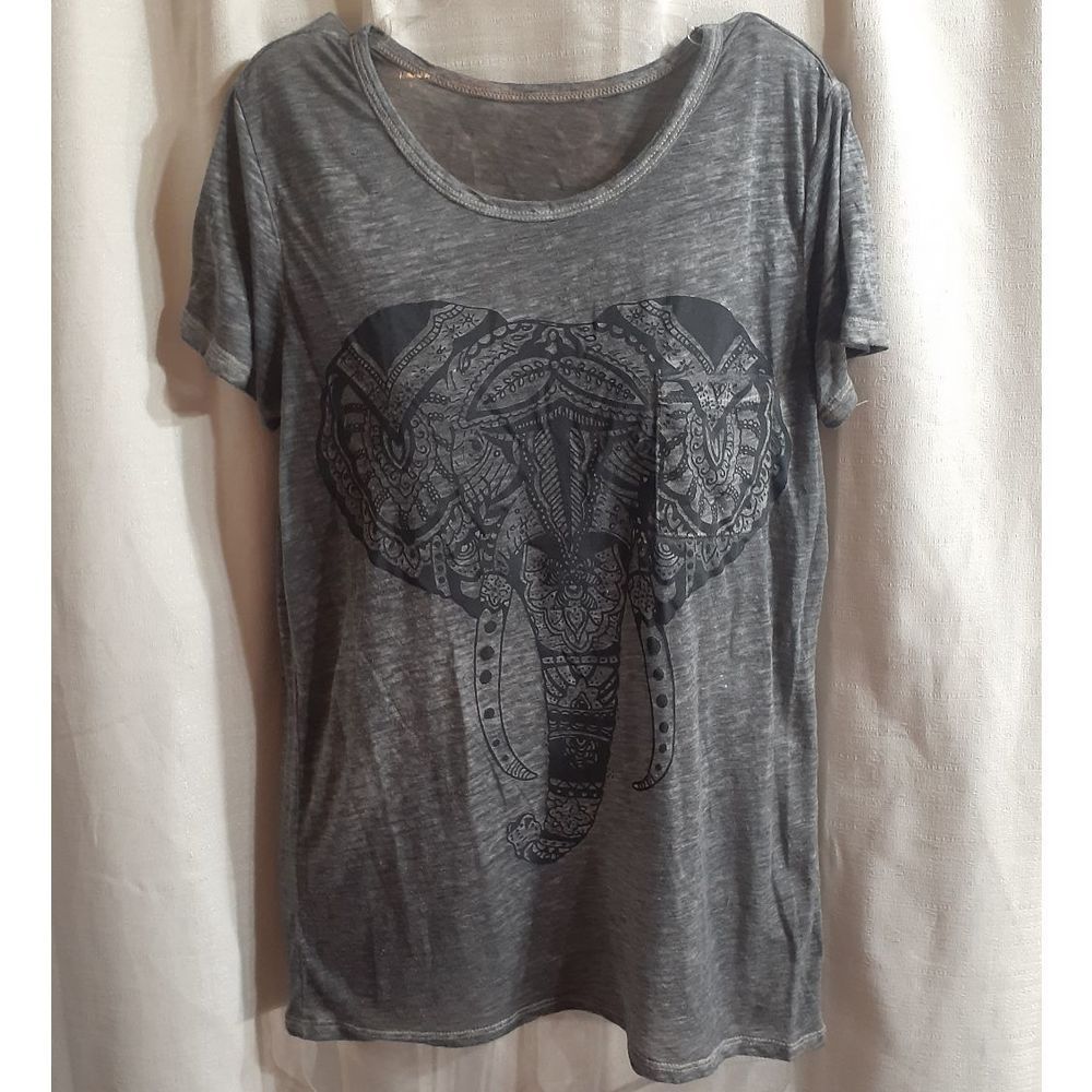 Elephant Print Grey Blouse, Tshirt